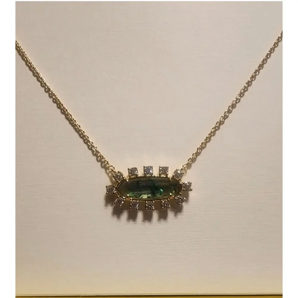 Kendra Scott Eva Framed Teal Glass Pendant Necklace NEW - Picture 6 of 9